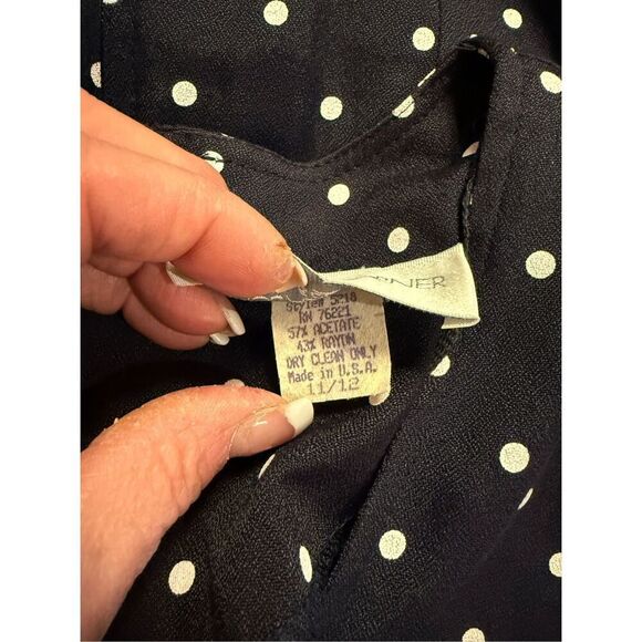 Casual Corner Vtg 1990’s Navy Blue White Polka Dot Dress Set Waist Sz. 11/12 - Picture 9 of 9
